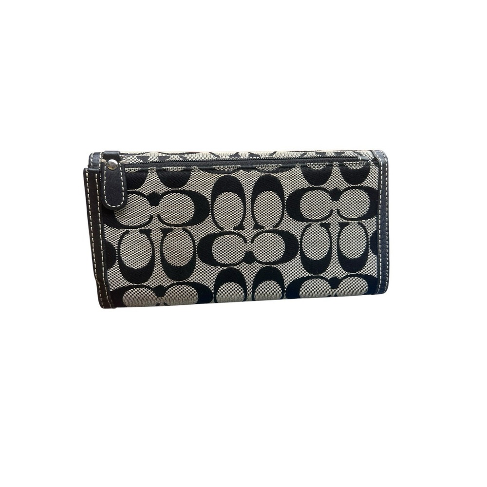 Coach Signature Long Trifold Wallet Black Coin Pocket Card Slots Used - Picture 10 of 12